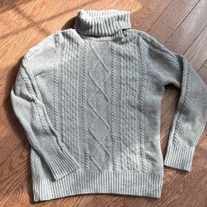 L.L. Bean Light Gray Cable Knit Turtleneck Sweater